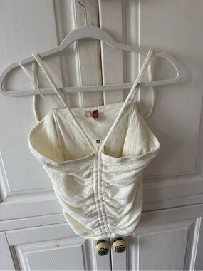 Anthropologie Cream Ruched Cotton Camisole